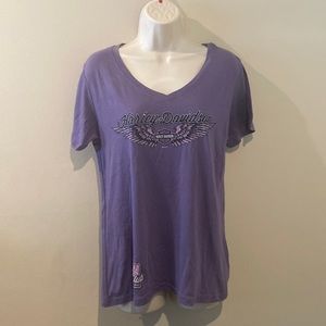 Women's V Neck Harley Davidson Riding Club Short Sleeve Shirt Bedazzled size M